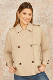 Yumi Beige Cropped Trench Jacket With Pockets and Check Lining: Beige / 14