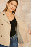 Yumi Beige Cropped Trench Jacket With Pockets and Check Lining: Beige / 12