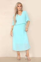 Plain Plissee Layered Midaxi Dress: NAVY / SM