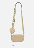 Yumi Beige Quilted Camera Bag With Cross Body Woven Strap: Cream / One Size