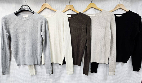 Soft Cable Pearl Diamante Cuff Fine Knit: Oatmeal