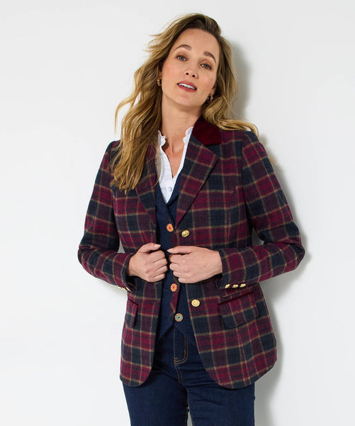 Joe Brown Isla Check Jacket: Berry/Navy / 12