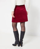 Charming Joe Brown Cord Button Front Mini Skirt: Berry / 14