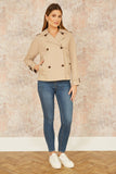 Yumi Beige Cropped Trench Jacket With Pockets and Check Lining: Beige / 12
