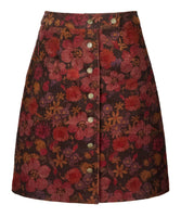 Hattie Printed Cord Button Front Mini Skirt: Berry / 14
