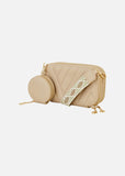 Yumi Beige Quilted Camera Bag With Cross Body Woven Strap: Cream / One Size