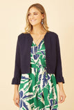Yumi Navy Cropped Cardigan With Bell Sleeves: Navy / S