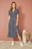 Yumi Navy Spot Midi Tea Dress: Navy / 8